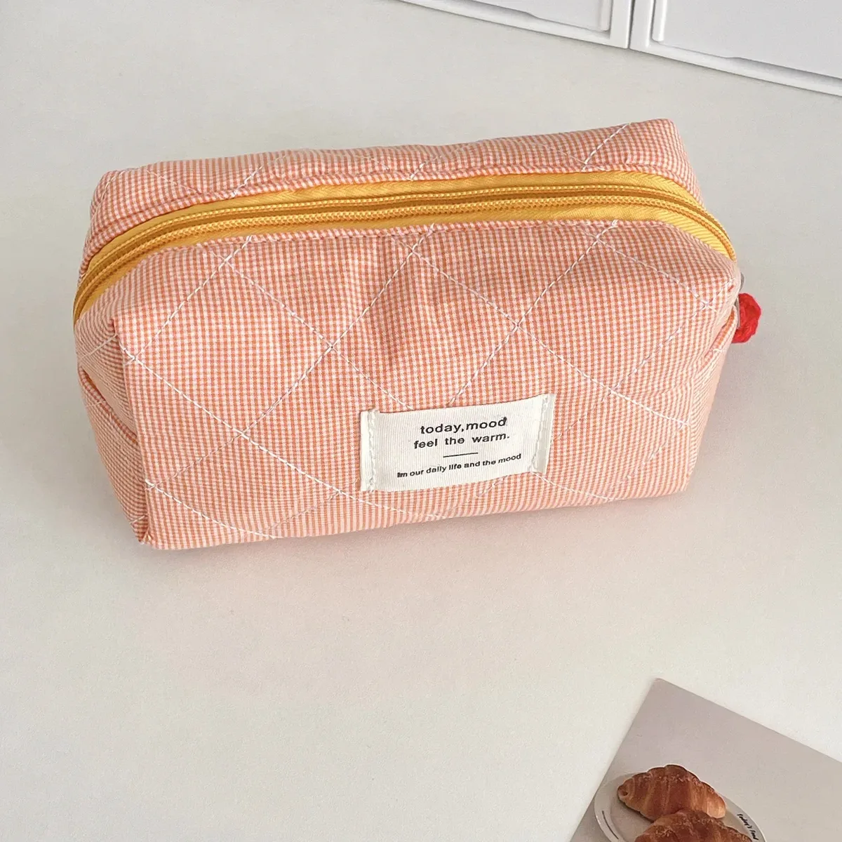 sacs à cosmétiques matelassés à carreaux pour filles, pochette rétro pour dames, porte-monnaie, sac de rangement de toilette portable de voyage pour femmes