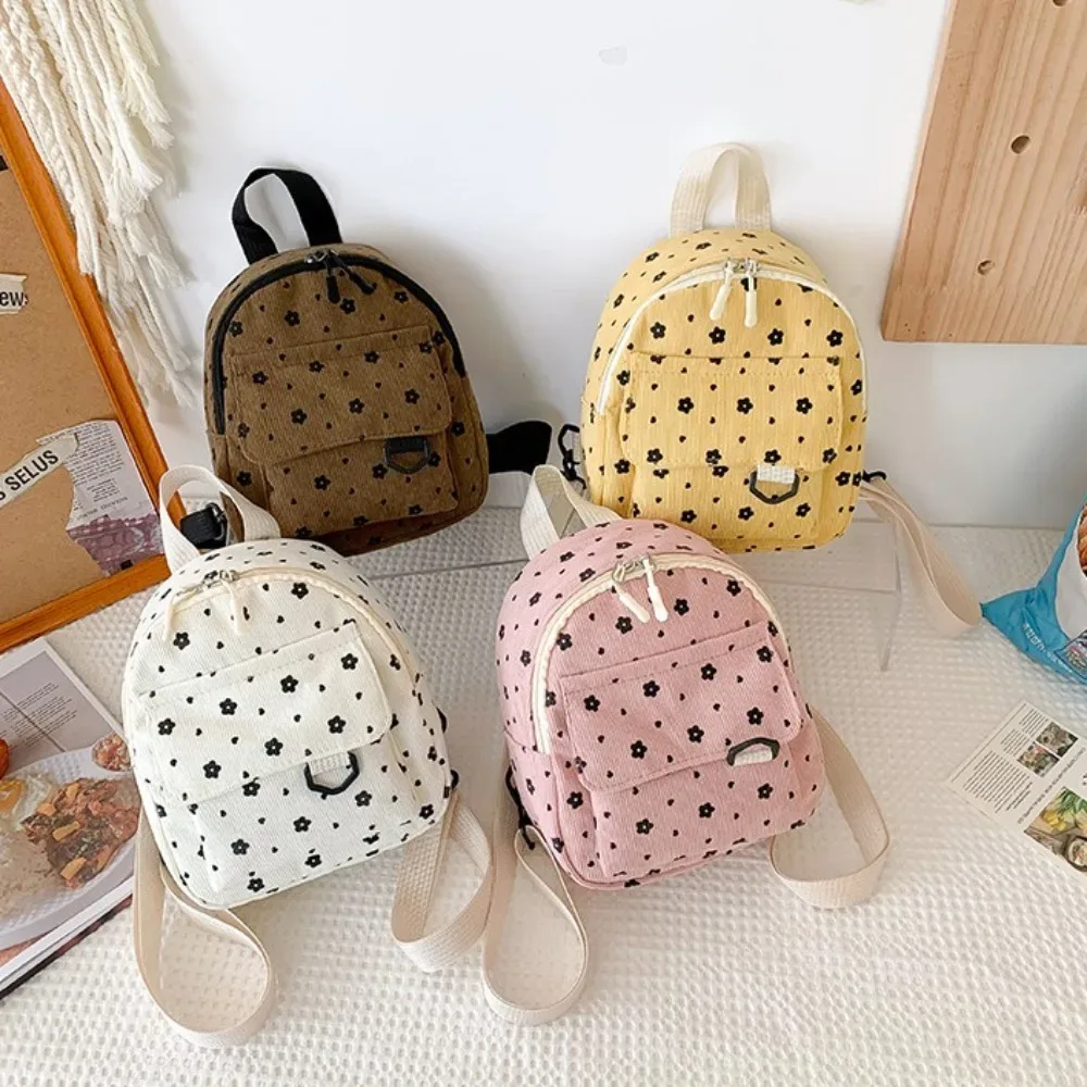 Petits sacs à dos imprimés de fleurs, légers, à poches multiples, en velours côtelé, Mini sac à dos pour dames, mode femmes, sac à bandoulière 4 couleurs