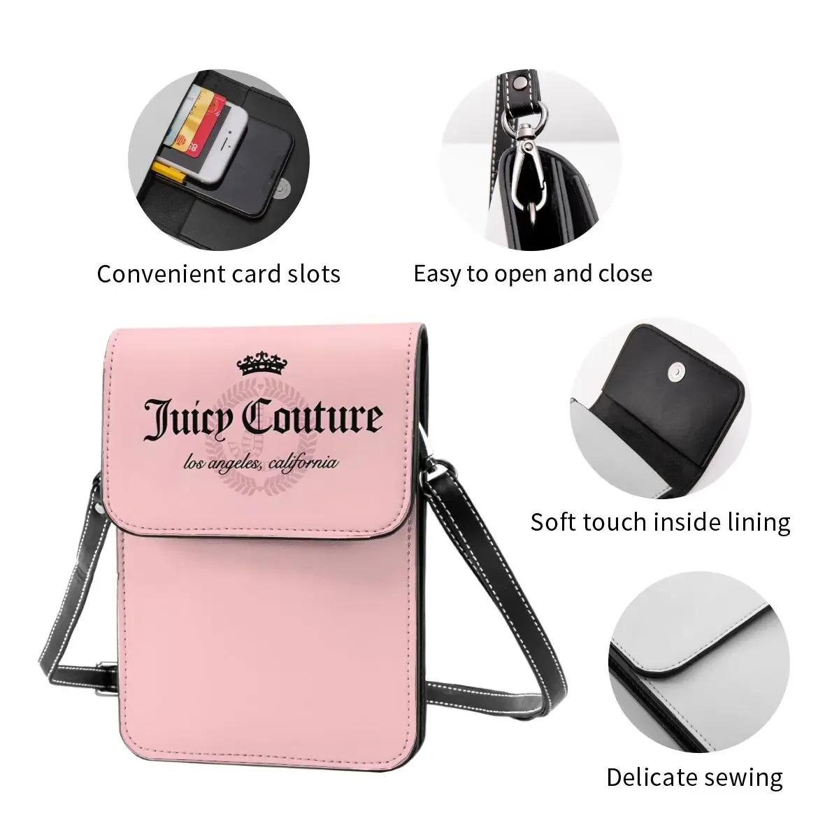 sacs à bandoulière pour femmes j-juicy-c-couture, portefeuilles, sac à main pour téléphone portable à écran tactile, sac à main en cuir souple avec sangle