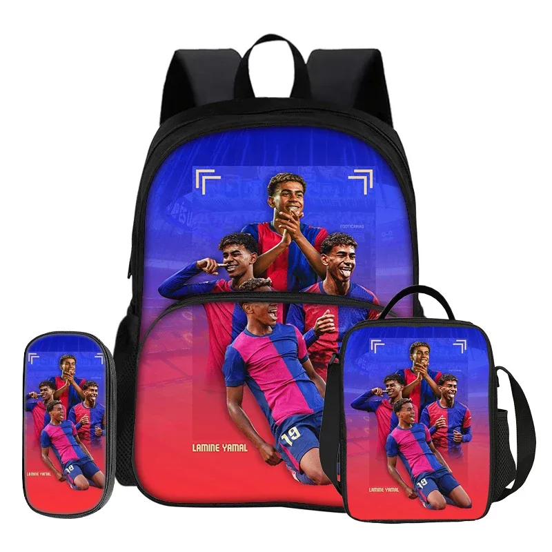 ensemble de 3 pièces avec sac à dos à poche avant football star, sac à déjeuner isotherme, trousse à crayons, sac à dos l-lamin yamal