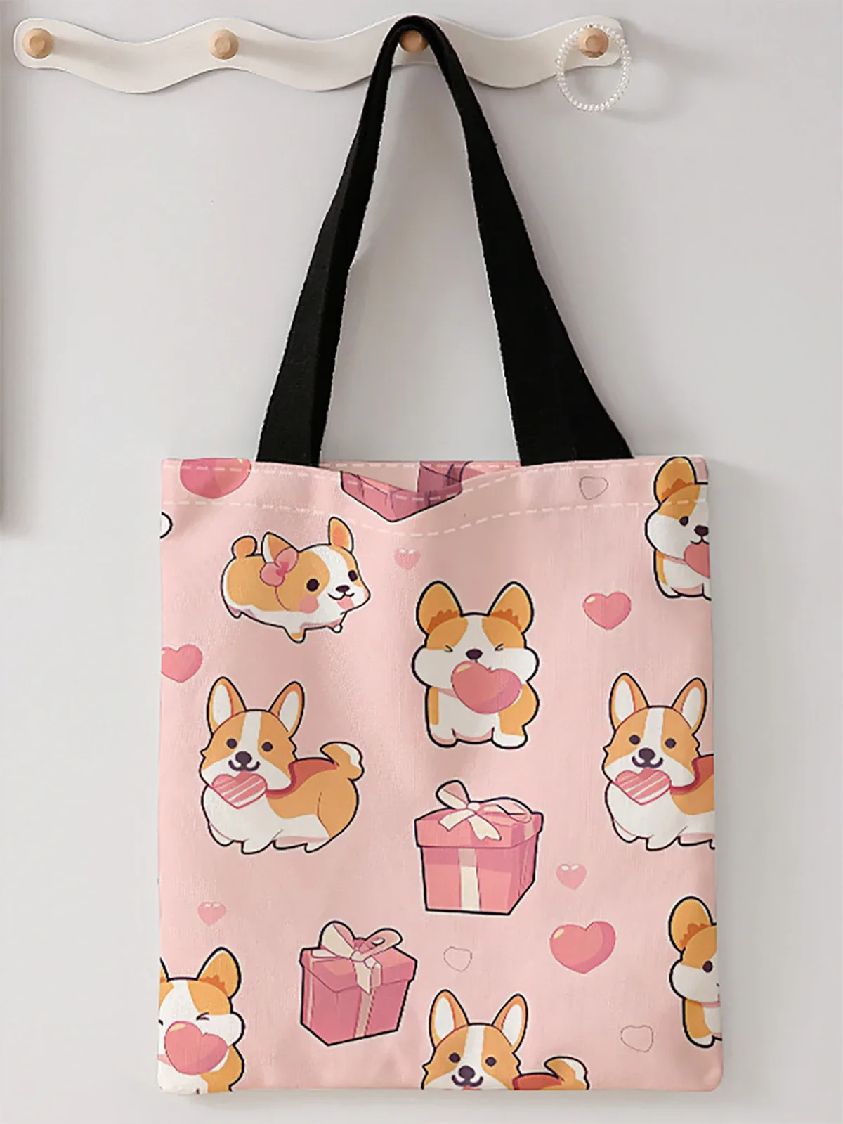 sac à main décontracté imprimé motif chien, sac à dos réutilisable à la mode, sac à main multifonctionnel, sac de shopping en toile