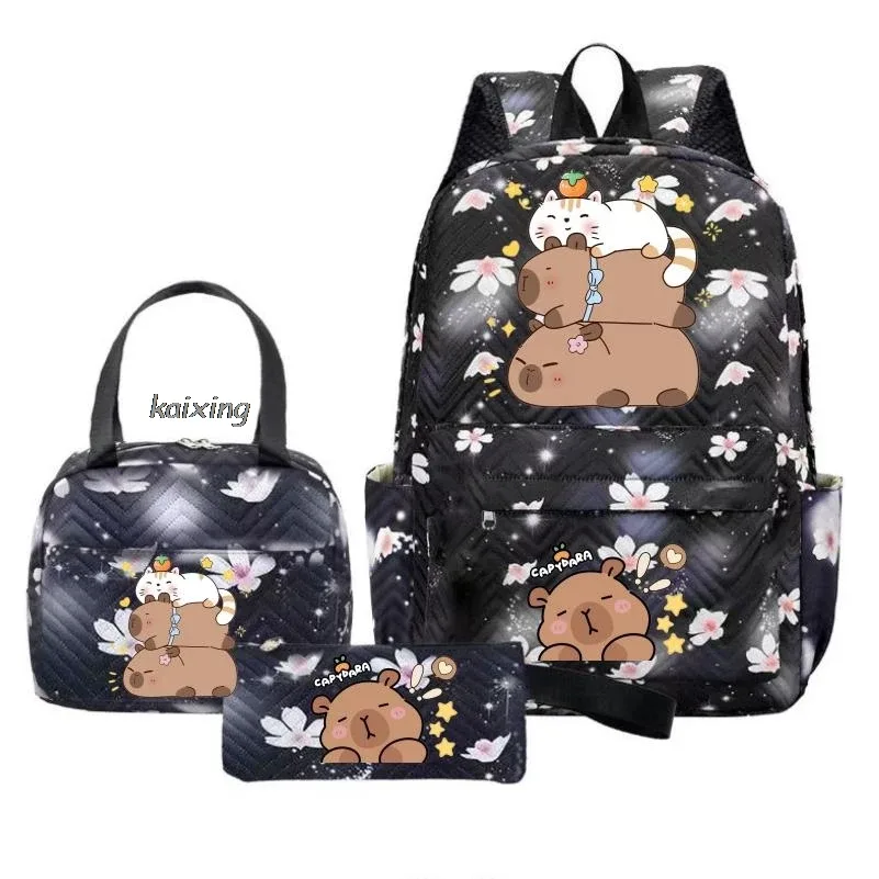 sacs à dos kawaii imprimés capybara, ensemble sac d'école, sac à déjeuner, trousse à crayons, cadeau de rentrée scolaire pour fille, sacs de loisirs, mochila, sacs de voyage pour adolescents
