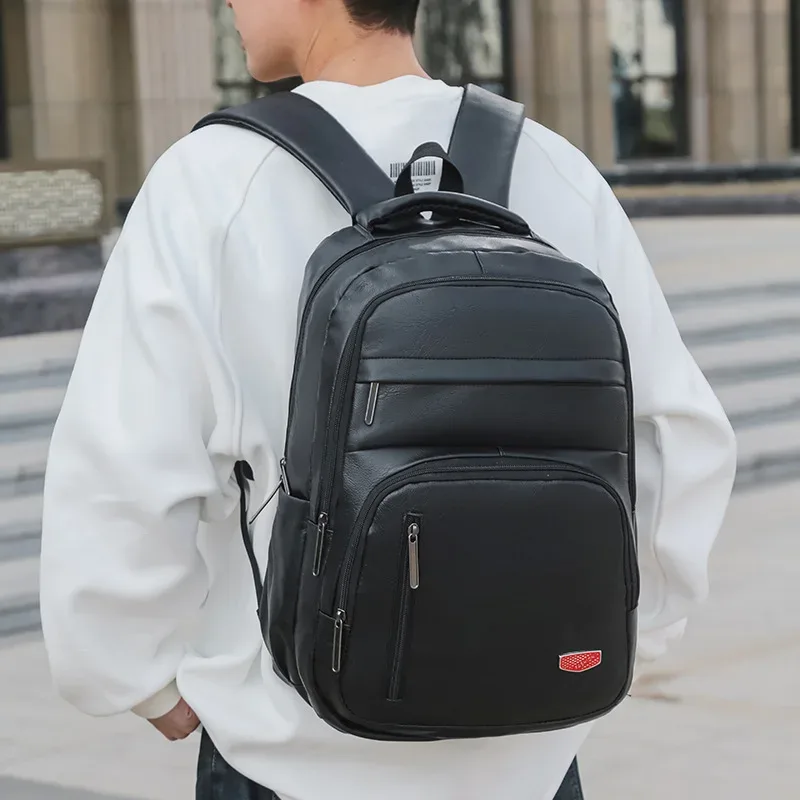 excellente qualité nouveau sac à dos en cuir souple pu grande capacité hommes décontracté étudiant sac d'école affaires résistant à l'usure