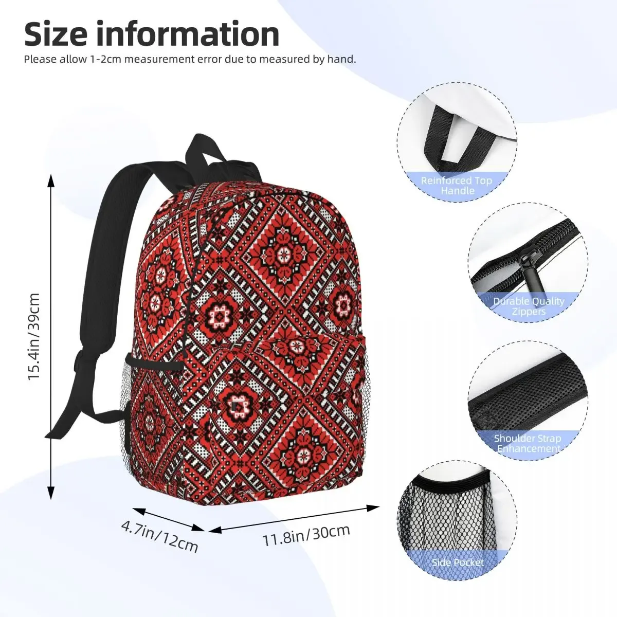 sac à dos brodé d'ornement pour hommes et femmes, degré d'eau, école universitaire, sac boho, sacs à livres d'impression, ukraine 21e