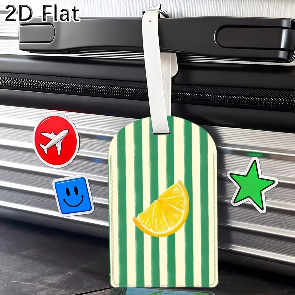 étiquette de bagage avec motif rayé vert à tranches de citron pour valise, sac et accessoires d'identification de bagages