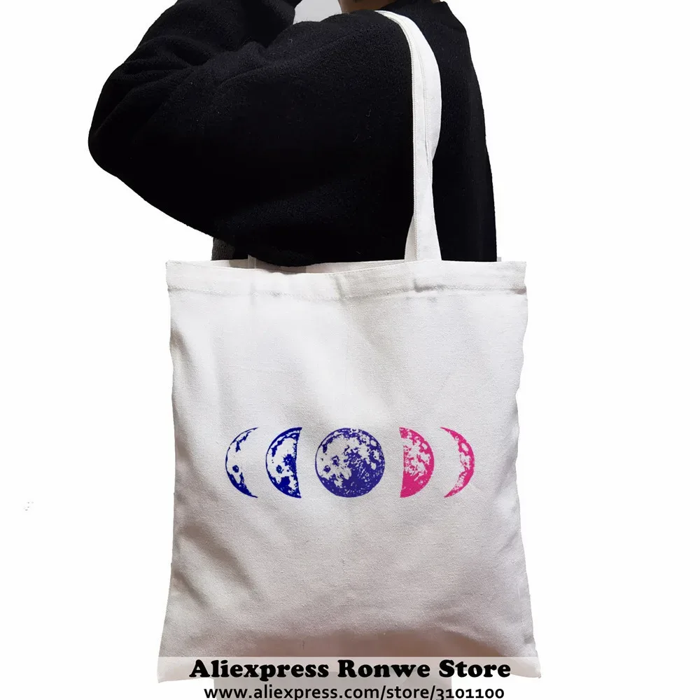 sac fourre-tout en toile de grande capacité pour femmes, sacs à main noirs pour étudiants initiés, sac à soupe réutilisable, espace féminin, lune, nouveau