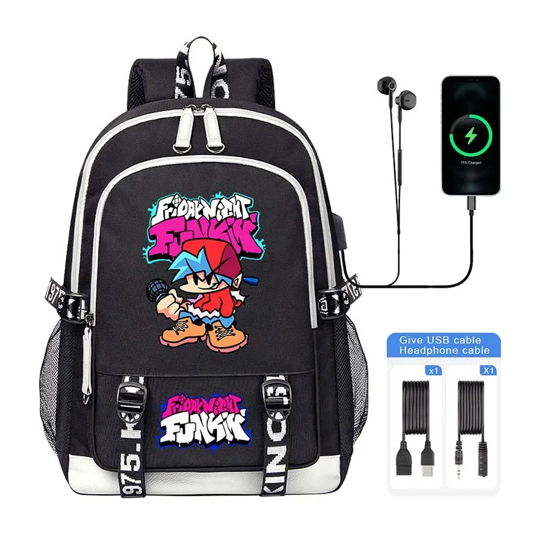 vendredi soir funkin enfants sac à dos haute qualité usb garçon fille sac d'école grande capacité hommes étudiants ordinateur portable sac à bandoulière