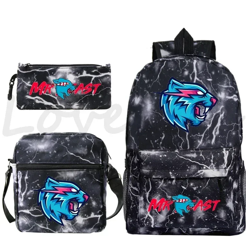 sac à dos d'école mr beast lightning cat pour garçons et filles, sacs d'école 3 pièces/ensemble, sac de voyage, sac à dos imprimé mr beast, mochila pour enfants, cadeau
