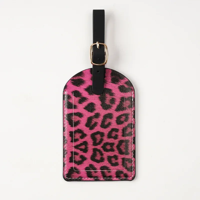 nouvelles étiquettes de bagage en cuir pu tendance, accessoires de voyage pour sacs, étiquette de bagage portable style léopard pour filles et garçons, protège-cartes