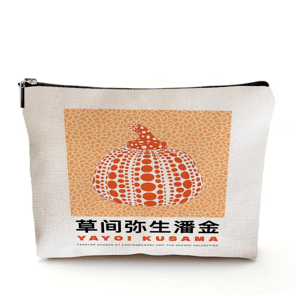 sacs à cosmétiques yayoi kusama art girl, double imprimé, motif pois japonais, sac à main de maquillage pour femme, organisateur de voyage, portefeuille enfant