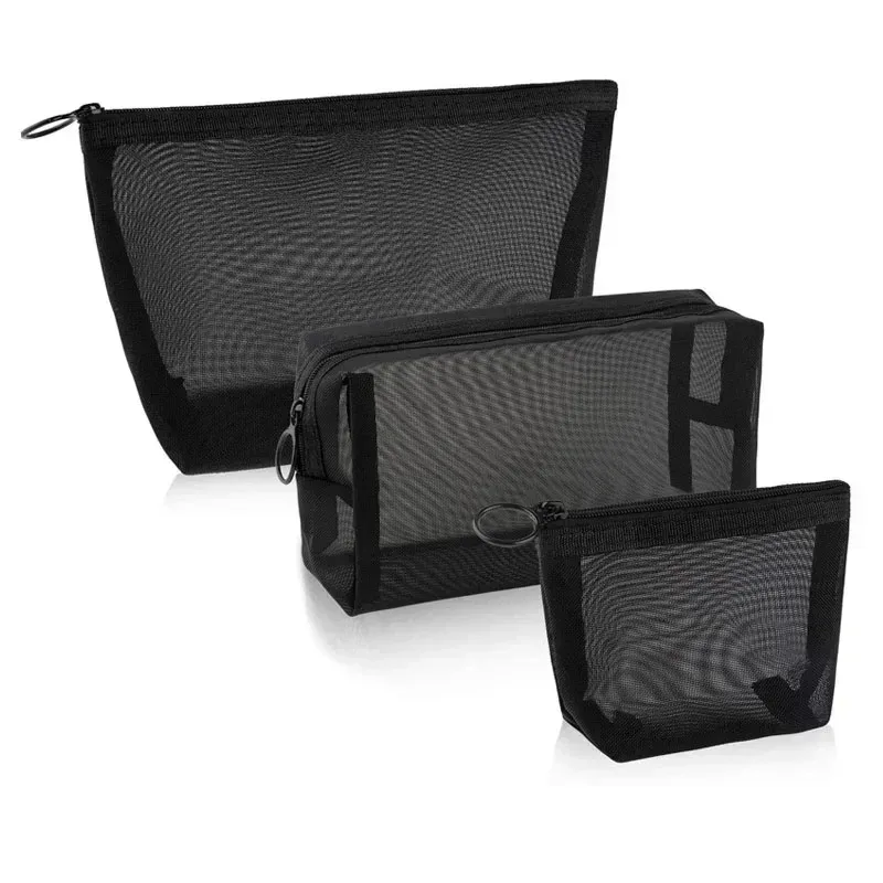 sac à cosmétiques de voyage pour femmes, 1 pièce, étui de maquillage en maille transparente, pochette de rangement, pochette de rangement décontractée à fermeture éclair, sacs de lavage de toilette