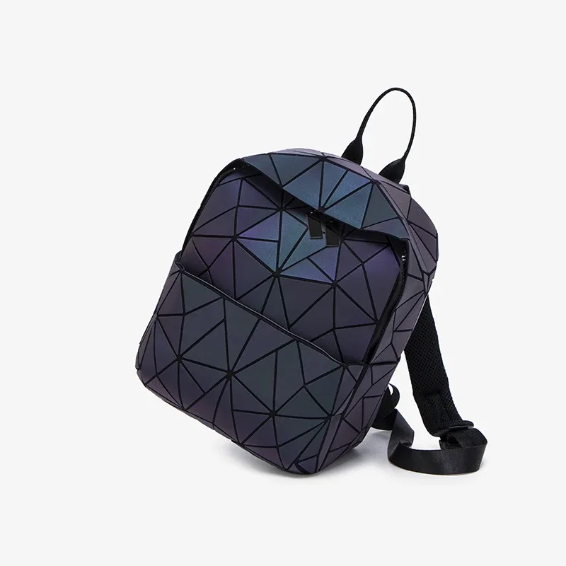 sac à dos tendance et polyvalent à motif diamant pour femme, motif diamant géométrique, coutures changeantes de couleur à la lumière du jour