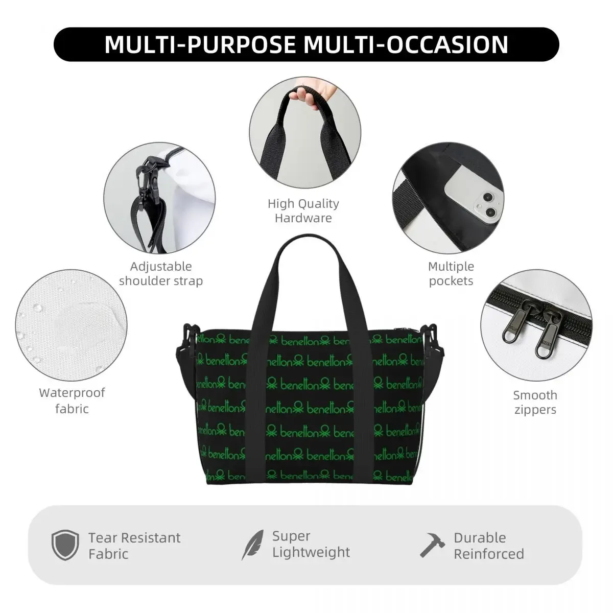 sac de voyage de plage united colors of benetton, fourre-tout de grande capacité pour salle de sport, yoga, sac à bandoulière de shopping pour femmes