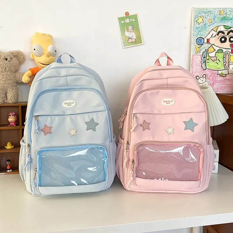 sac à dos en nylon transparent de grande capacité pour étudiante, sacoche polyvalente japonaise mignonne