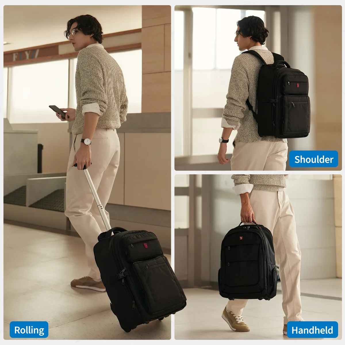 oiwas – sac à dos de voyage d'affaires à la mode, avec fonction levier et rouleau, ensemble de voyage de grande capacité, adapté aux hommes et aux femmes