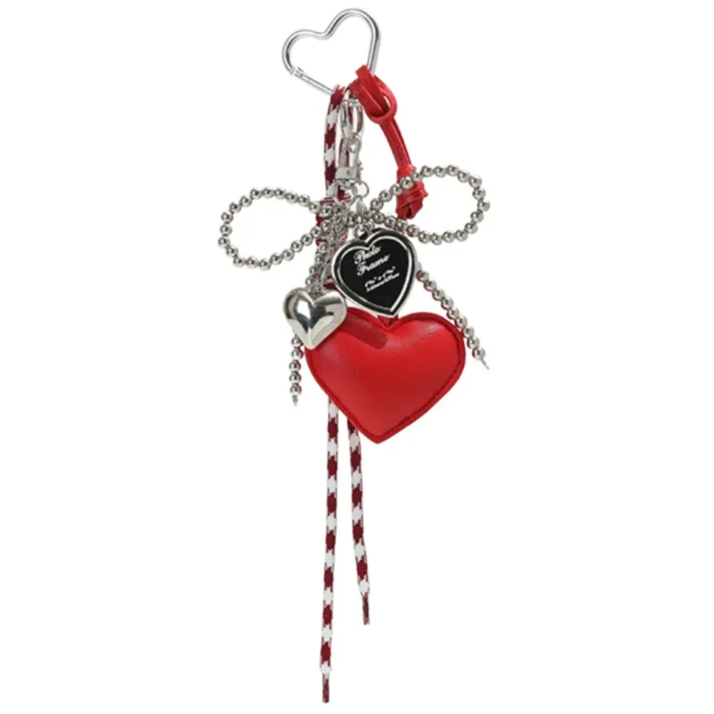 porte-clés créatif en cuir brillant avec nœud perlé, longue pampille, cœur d'amour, pendentif pour sac à dos, breloque de sac faite à la main, décoration pour sac à main quotidienne