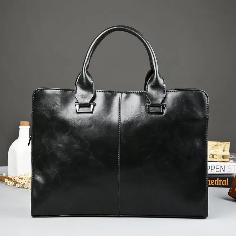 porte-documents de bureau d'affaires pour hommes, sac à main pour ordinateur portable, fourre-tout en cuir pu, grands sacs à bandoulière solides, sac vintage noir