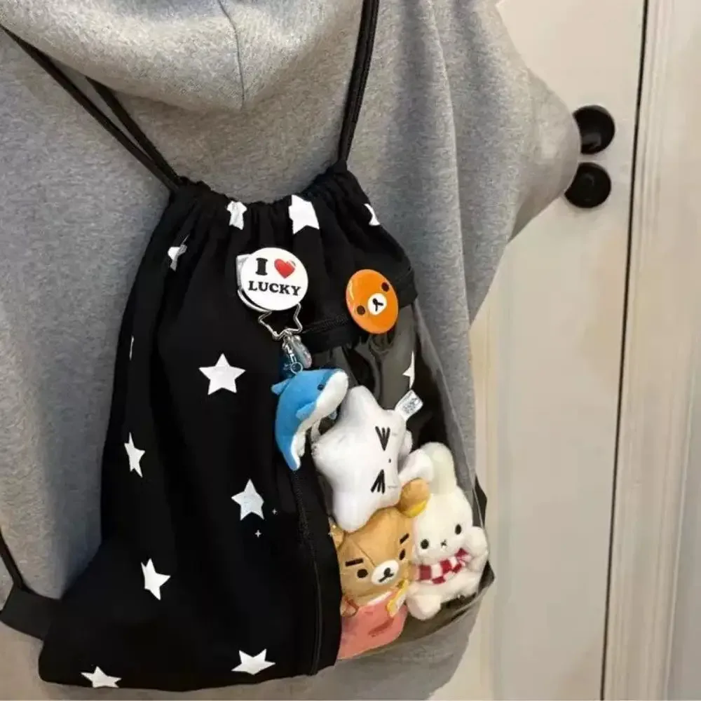 sacs à dos en toile avec cordon de serrage imprimé étoile original pour femmes et filles, sac rétro décontracté dstring y2k pour étudiantes, sac de poupée tendance pour jeunes