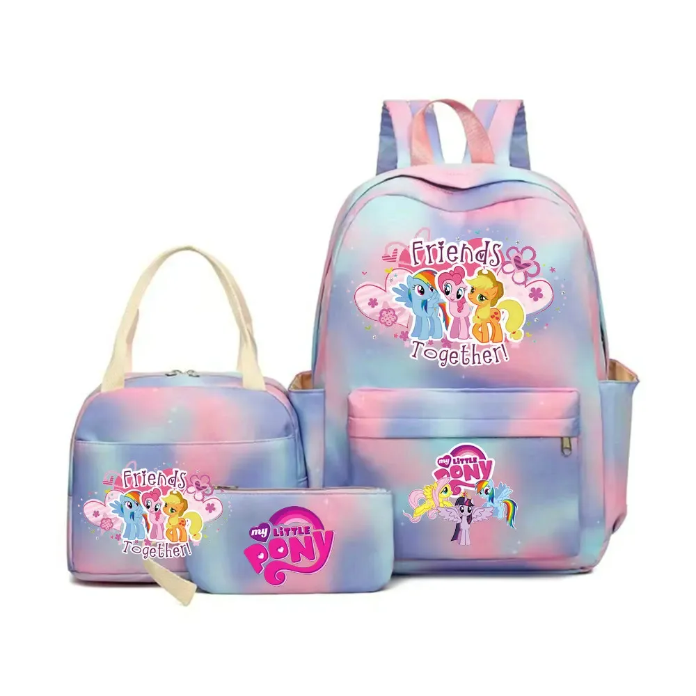 sac à dos my little pony, ensemble de 3 pièces, sac d'école pour étudiants, trousse à crayons, sac à dos de voyage pour adolescents, sac à dos décontracté pour ordinateur portable, mochilas