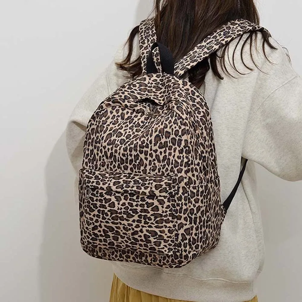 sac à dos pour ordinateur portable en nylon imprimé léopard, sac à dos rétro pour étudiants, sac d'école en polyester durable, grande capacité, pour femmes