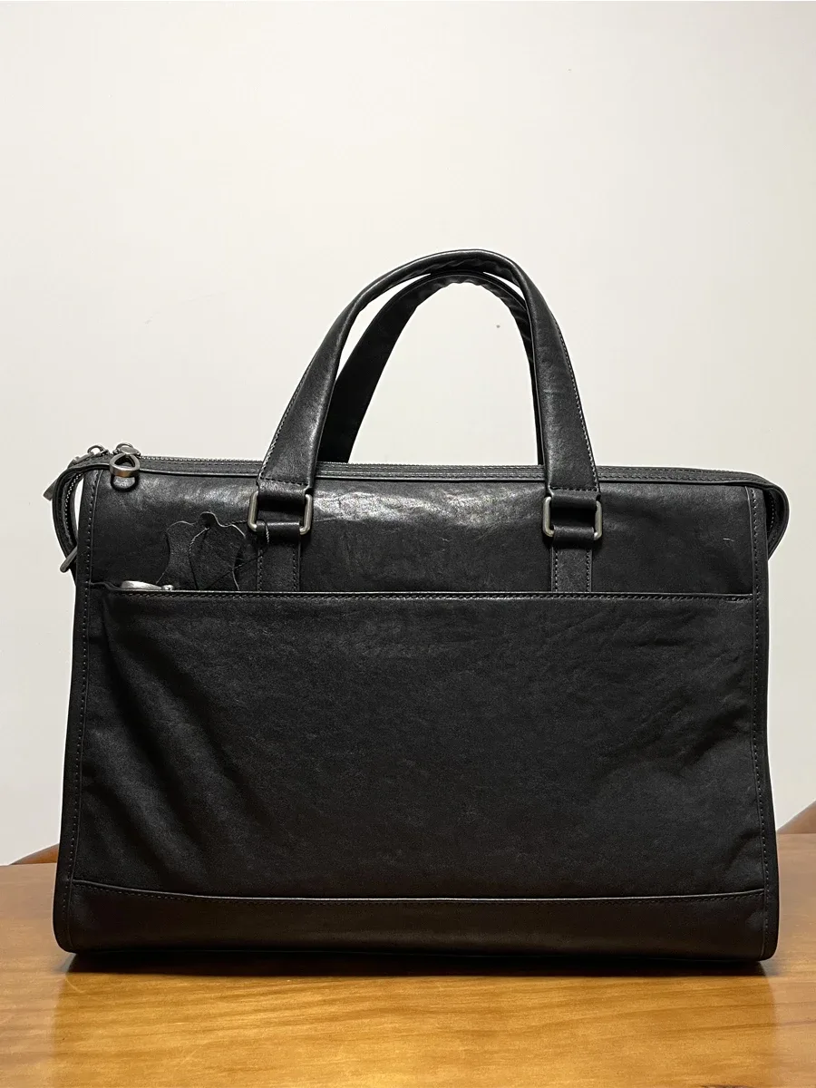 porte-documents noir en cuir de vache tanné végétal pour hommes, sac à main de luxe décontracté, pour voyage en plein air, travail, fait à la main, en cuir véritable, sacoche
