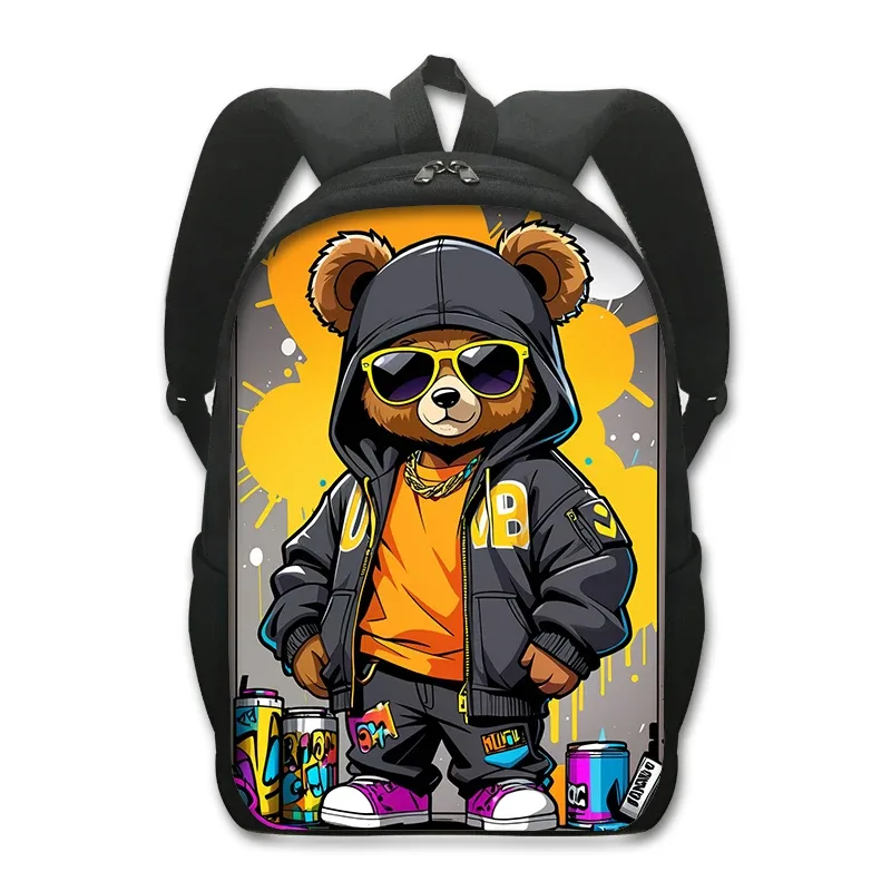 sac à dos kawaii graffiti bear pour hommes et femmes, sac à dos décontracté pour étudiants, sacs d'école pour adolescents, sac à dos de voyage hip hop, cartable