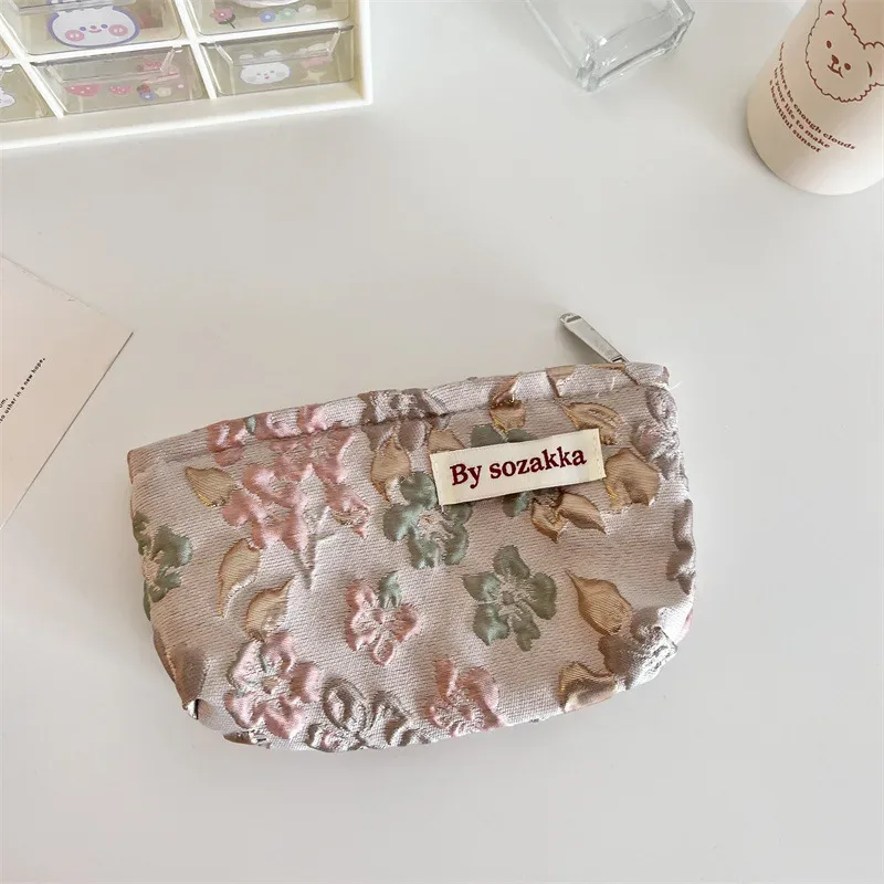 sac de rangement de cosmétiques de voyage à fleurs, mode coréenne, portefeuille kawaii pour femmes, kits de maquillage, sacs à main, trousse à crayons pour téléphone, pochette de rangement