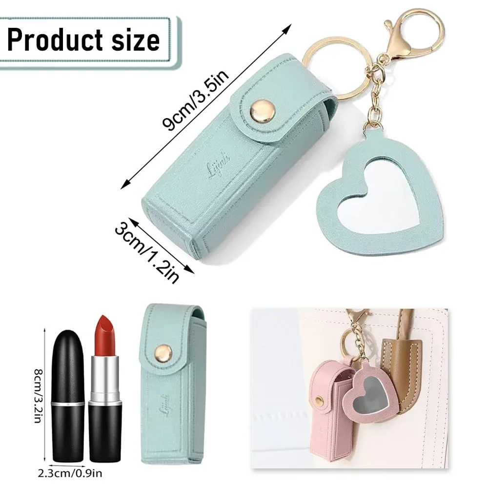 pochette à rouge à lèvres portable en cuir pour femmes, trousse de maquillage, étui pour baume à lèvres, porte-clés, housse de protection pour rouges à lèvres avec miroir