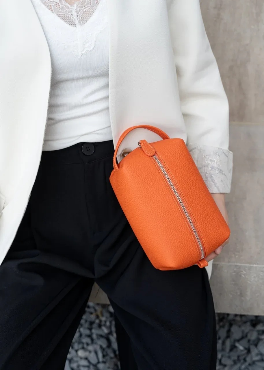 sac de maquillage en cuir véritable de haute qualité, sac à cosmétiques simple, étui de rangement de toilette pour femmes, pochette de rangement portable de voyage pour dames