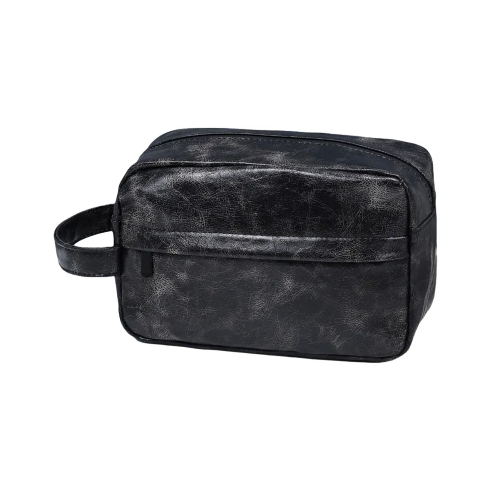 trousse de toilette imperméable pour homme en cuir pu, design portable, grande capacité, rangement simple, organisateur d'outils de rasage, voyage