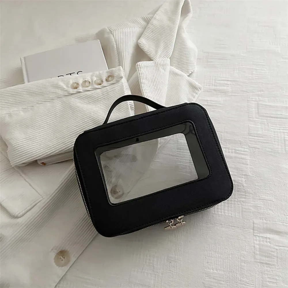 sac de voyage transparent simple en pvc, grande capacité, sac de maquillage, sac carré à poignée, sac à main