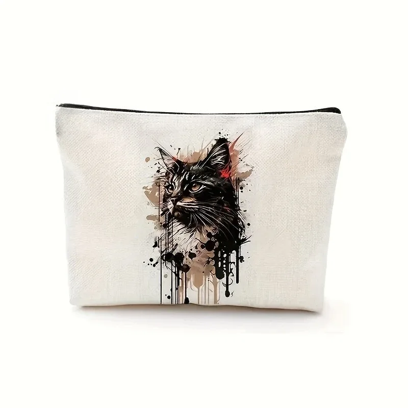 trousse de maquillage sur le thème du chat, pochette à cosmétiques avec fermeture éclair, motif de chat mignon, organisateur de toilette de voyage, cadeau pour les amoureux des chats