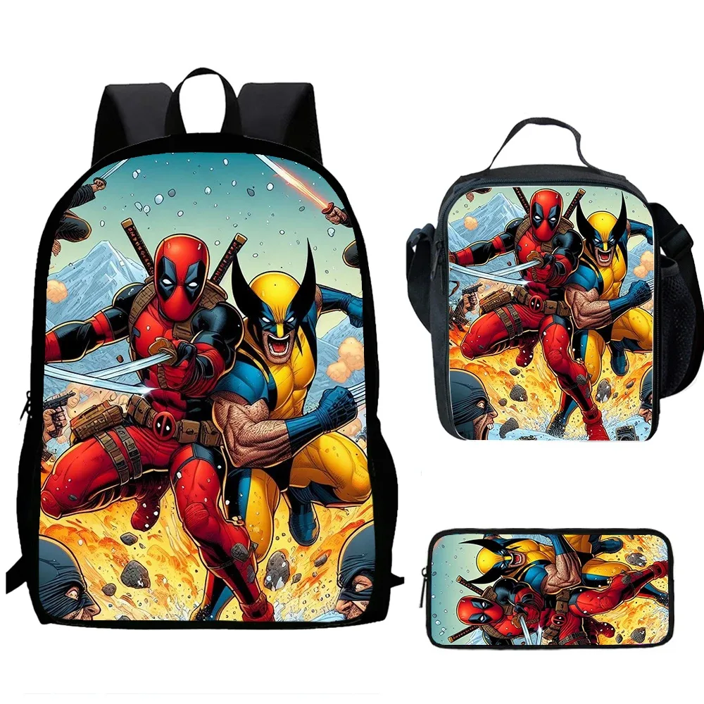 classique populaire d-deadpool w-wolverine imprimer 1/3 pièces/ensemble étudiant sacs d'école sac à dos pour ordinateur portable sac à dos avec sac à déjeuner porte-crayon