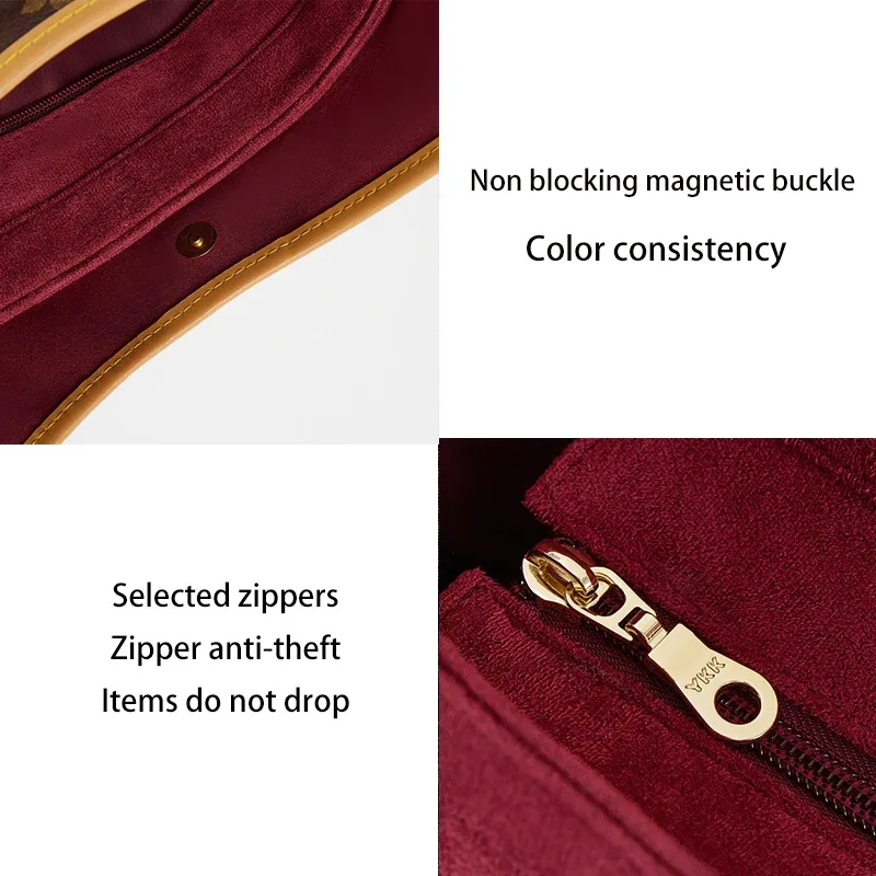 organisateur de sac en velours doux, insert rouge assorti pour sac de transport, doublure intérieure résistante à la décoloration, maintient la forme du sac, rangement tridimensionnel et soigné