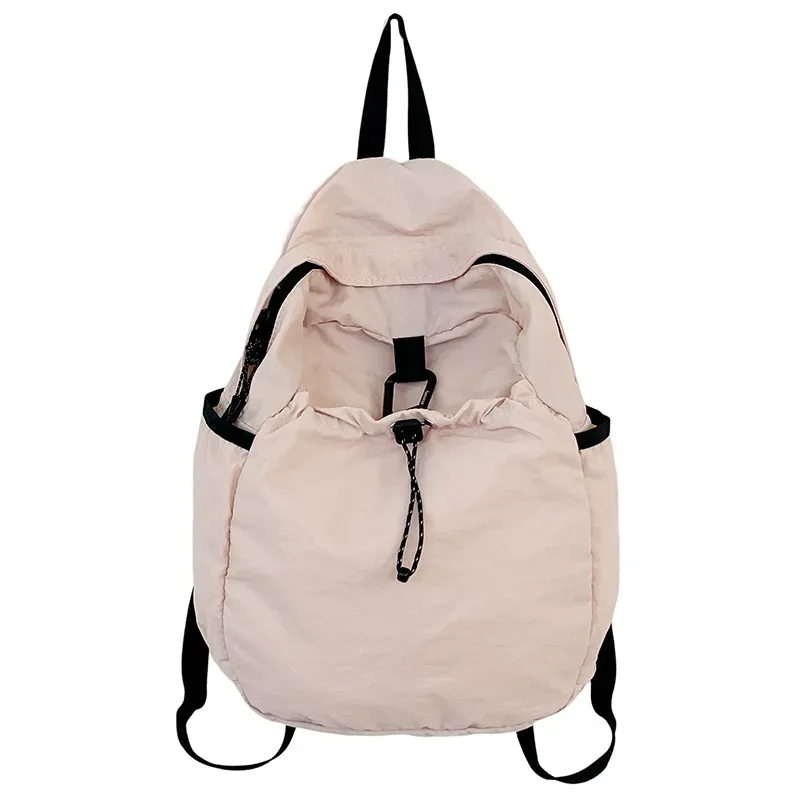 sac à dos plissé en nylon pour femme, style urbain simple, imperméable, grande capacité, idéal pour les trajets quotidiens et les étudiants
