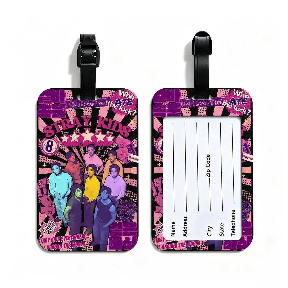 étiquette de bagage en pvc populaire kpop s-stray k-kids avec carte d'information, étiquette anti-perte pour valise, sac à dos, accessoire de voyage