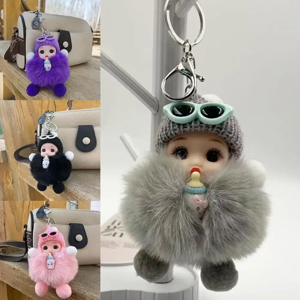 Porte-clés en peluche pour bébé endormi, breloque, poupée moelleuse, sac de voiture, accessoire de mode pour femmes, décoration de sac à dos, cadeau