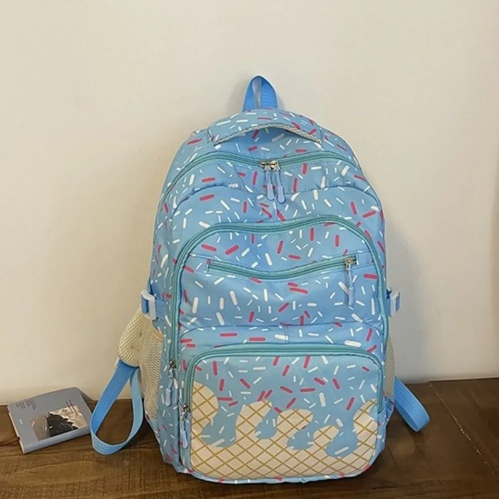 Ensemble de sacs à dos en tissu Oxford imprimé crème glacée avec sac bandoulière, trousse à crayons, sac à livres et sac fourre-tout léger de grande capacité