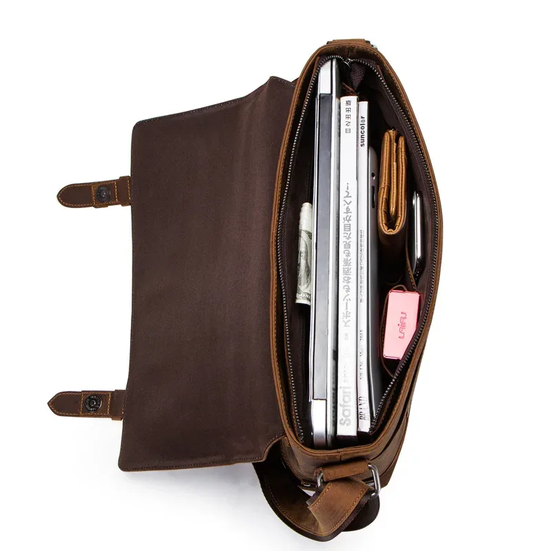 sac à main en cuir vintage pour homme, grande capacité, sac pour ordinateur portable, sac messager à bandoulière