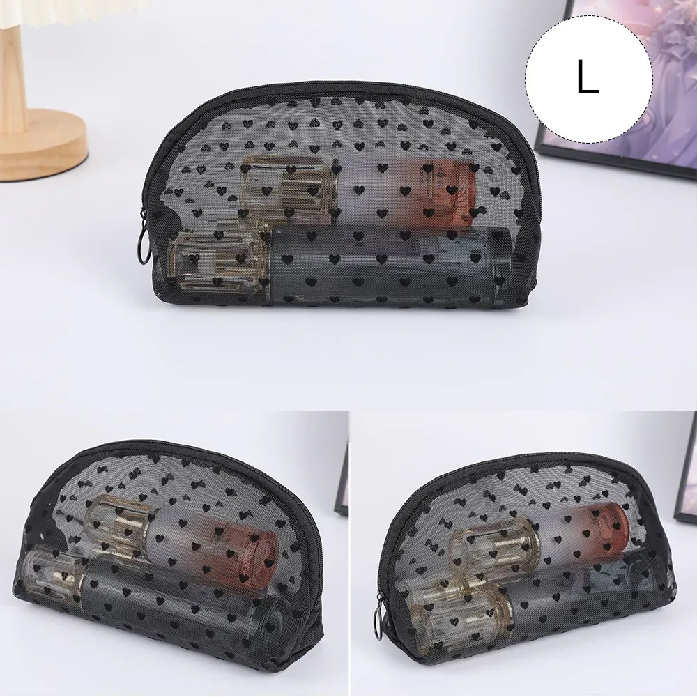trousse de maquillage en velours de cœur noir en dentelle, sac de rangement transparent pour étudiant, trousse de toilette portable de voyage, trousse de maquillage universelle