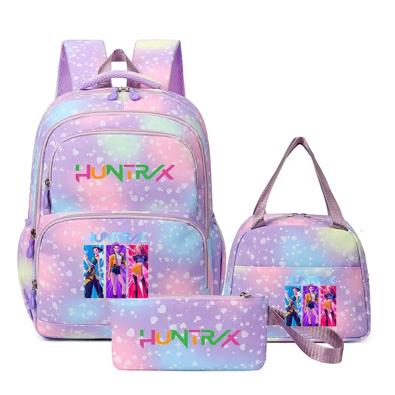 lot de 3 sacs à dos kpop demon hunters, cartable de dessin animé pour adolescents, sac d'étudiant, sacoche pour ordinateur portable et livres, sac de voyage, mochilas