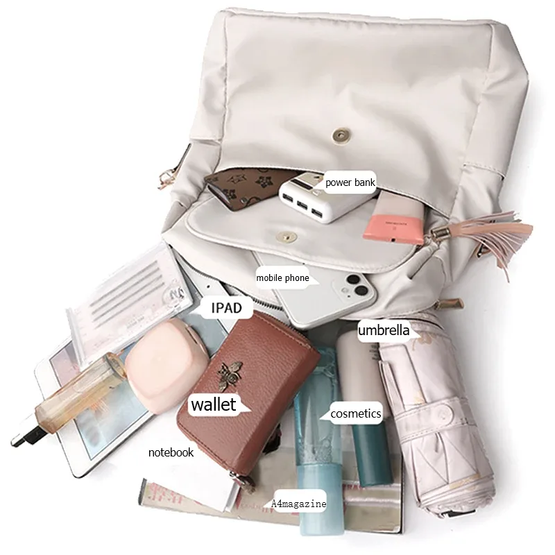 sac à dos chic et élégant multicolore avec détail pompon, sangle réglable, léger pour un usage quotidien, sac décontracté, fonctionnel et tendance
