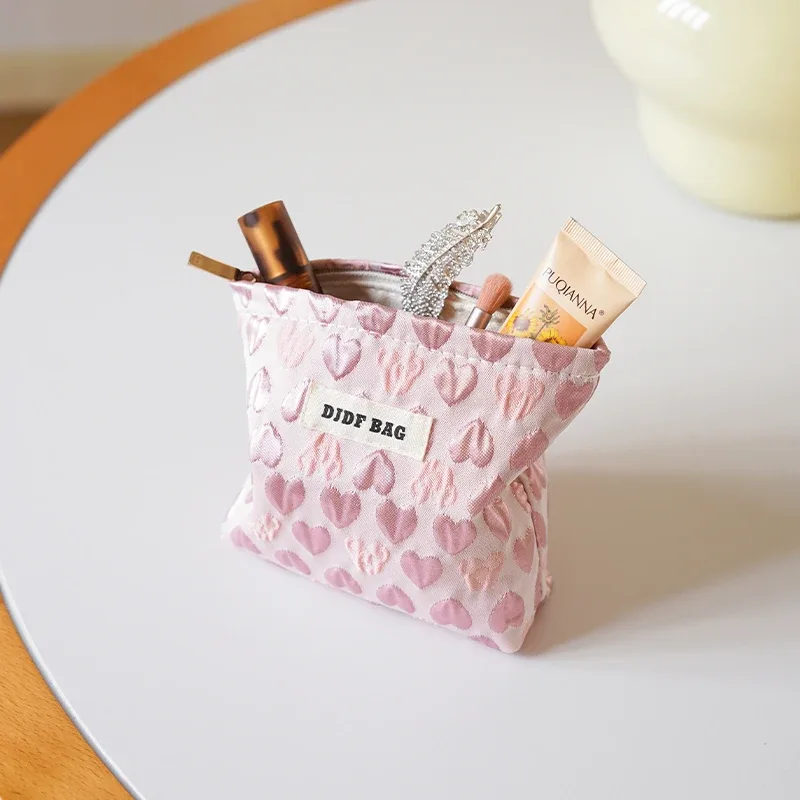 sac de maquillage pour femmes, marguerite brodée blanche, porte-monnaie portable, étui pour clés, cosmétiques, rouge à lèvres, sac de rangement, sac de doublure de banlieue ins