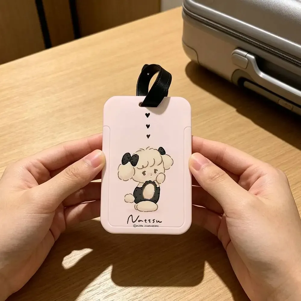 étiquette de bagage portable anti-perte m-mikkos chat mignon, étui de carte d'information en pvc, étiquette de voyage pour valise et sac à dos