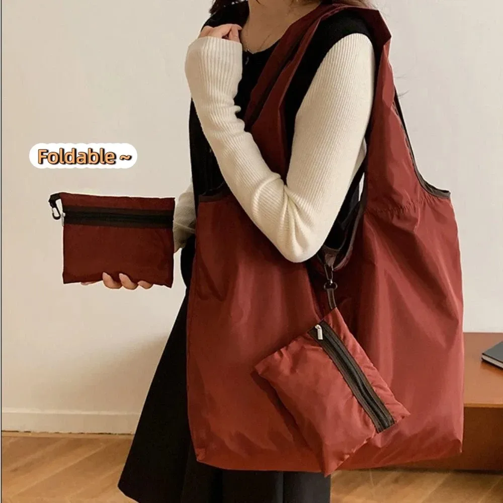 sac à main pliable ~ sac de shopping pliable, sac de rangement étanche pour épicerie, grande capacité, sac à bandoulière en nylon, sac fourre-tout pour extérieur