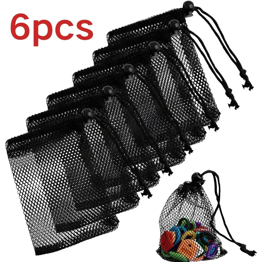 pochette de rangement respirante en maille noire avec cordon de serrage, 6 pièces, pour le golf, la natation, la lessive, le tri des petits objets artisanaux, ymy