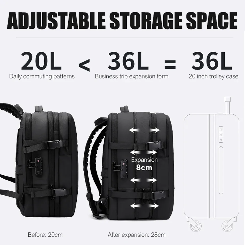 bange – sac à dos de voyage extensible pour hommes, avec compression sous vide, pour ordinateur portable de 17 pouces, grand sac à dos d'école d'affaires pour la randonnée