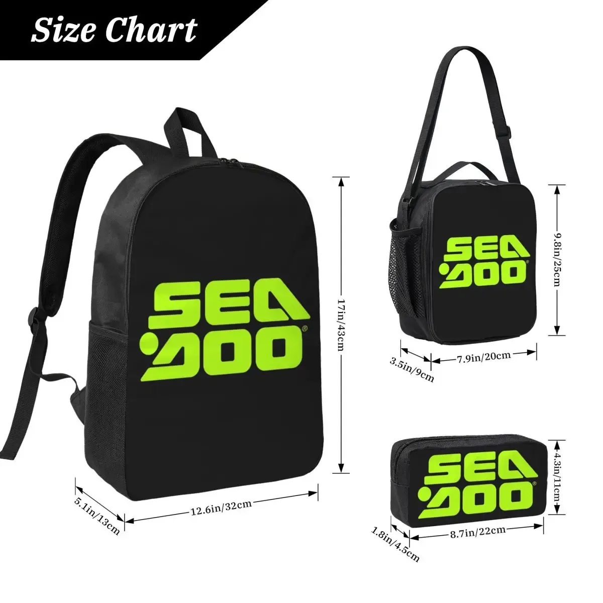 Sac à dos marin Sea Doo Team Rxt Brt pour garçons et filles, sac d'école, sac à bandoulière pour ordinateur, 3 pièces, sac à déjeuner isotherme, trousse à crayons