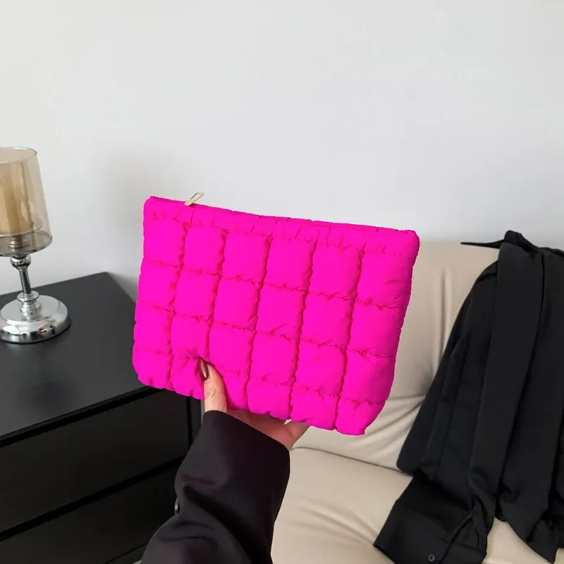 sac à cosmétiques matelassé carré pour femmes, pochette de rangement de maquillage portable, simple fille rouge à lèvres organisateur de toilette petit sac à main