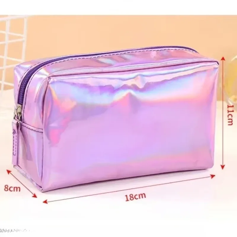 sac de maquillage laser de couleur unie, sac de rangement de lavage de voyage portable, sac de rangement de cosmétiques de toilette de grande capacité à la mode